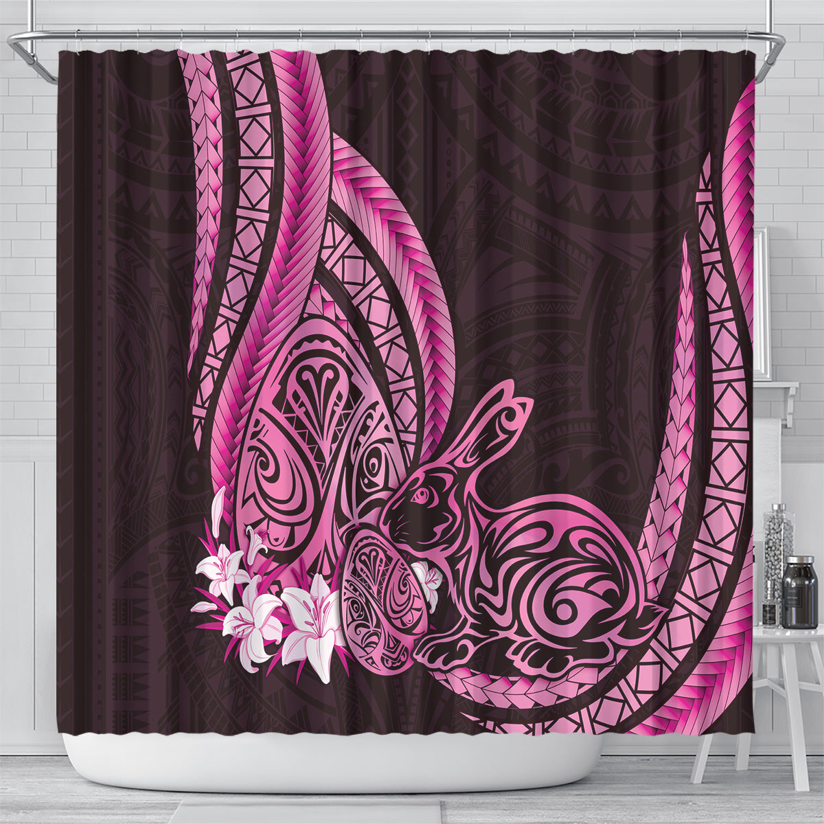 Pink Polynesia Easter Day Shower Curtain Eggs With Bunny Polynesian Pattern LT14 - Polynesian Pride