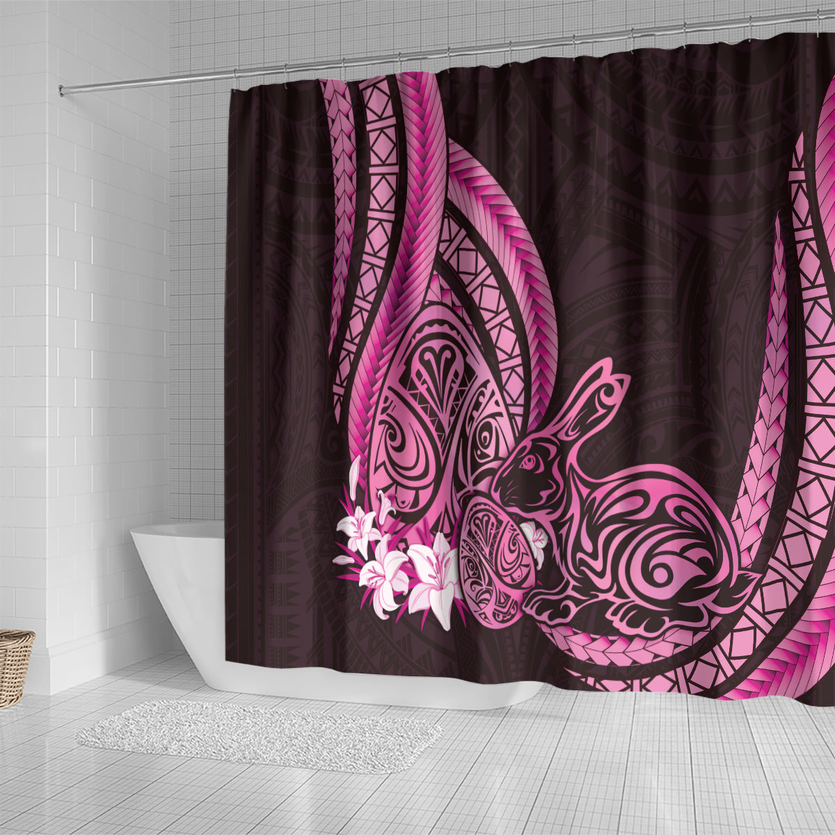 Pink Polynesia Easter Day Shower Curtain Eggs With Bunny Polynesian Pattern LT14 - Polynesian Pride