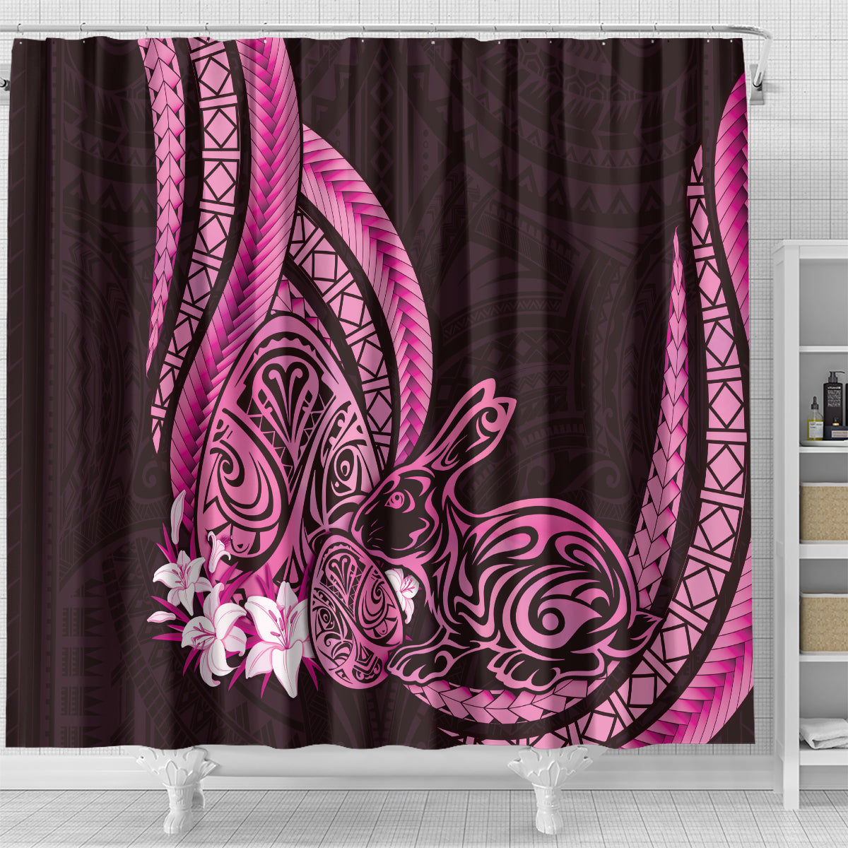 Pink Polynesia Easter Day Shower Curtain Eggs With Bunny Polynesian Pattern LT14 - Polynesian Pride