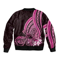 Pink Polynesia Easter Day Sleeve Zip Bomber Jacket Eggs With Bunny Polynesian Pattern