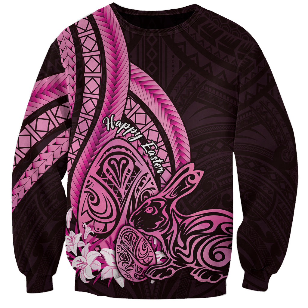 Pink Polynesia Easter Day Sweatshirt Eggs With Bunny Polynesian Pattern LT14 Unisex Pink - Polynesian Pride