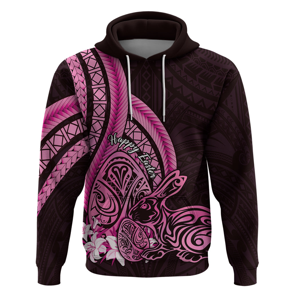 Pink Polynesia Easter Day Zip Hoodie Eggs With Bunny Polynesian Pattern
