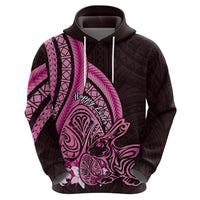 Pink Polynesia Easter Day Zip Hoodie Eggs With Bunny Polynesian Pattern