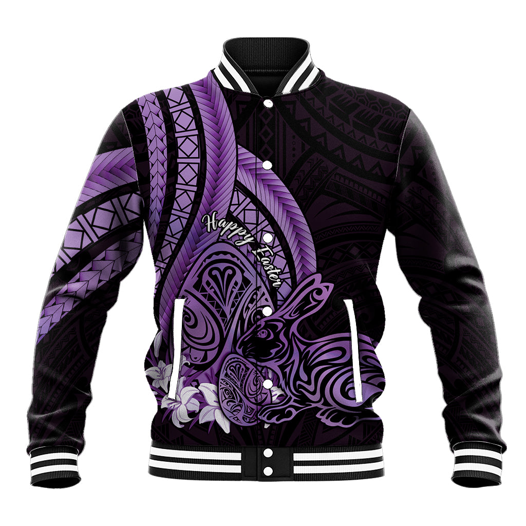 Purple Polynesia Easter Day Baseball Jacket Eggs With Bunny Polynesian Pattern LT14 Unisex Purple - Polynesian Pride