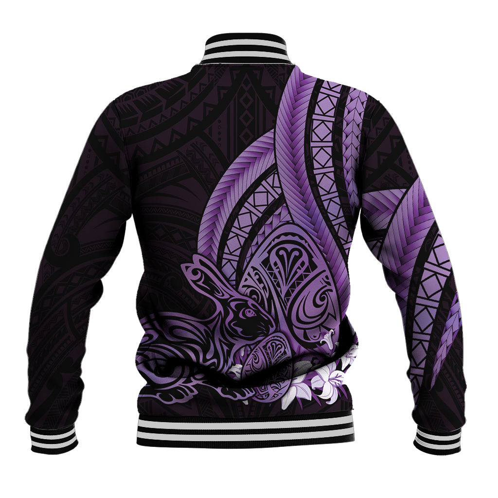 Purple Polynesia Easter Day Baseball Jacket Eggs With Bunny Polynesian Pattern LT14 - Polynesian Pride