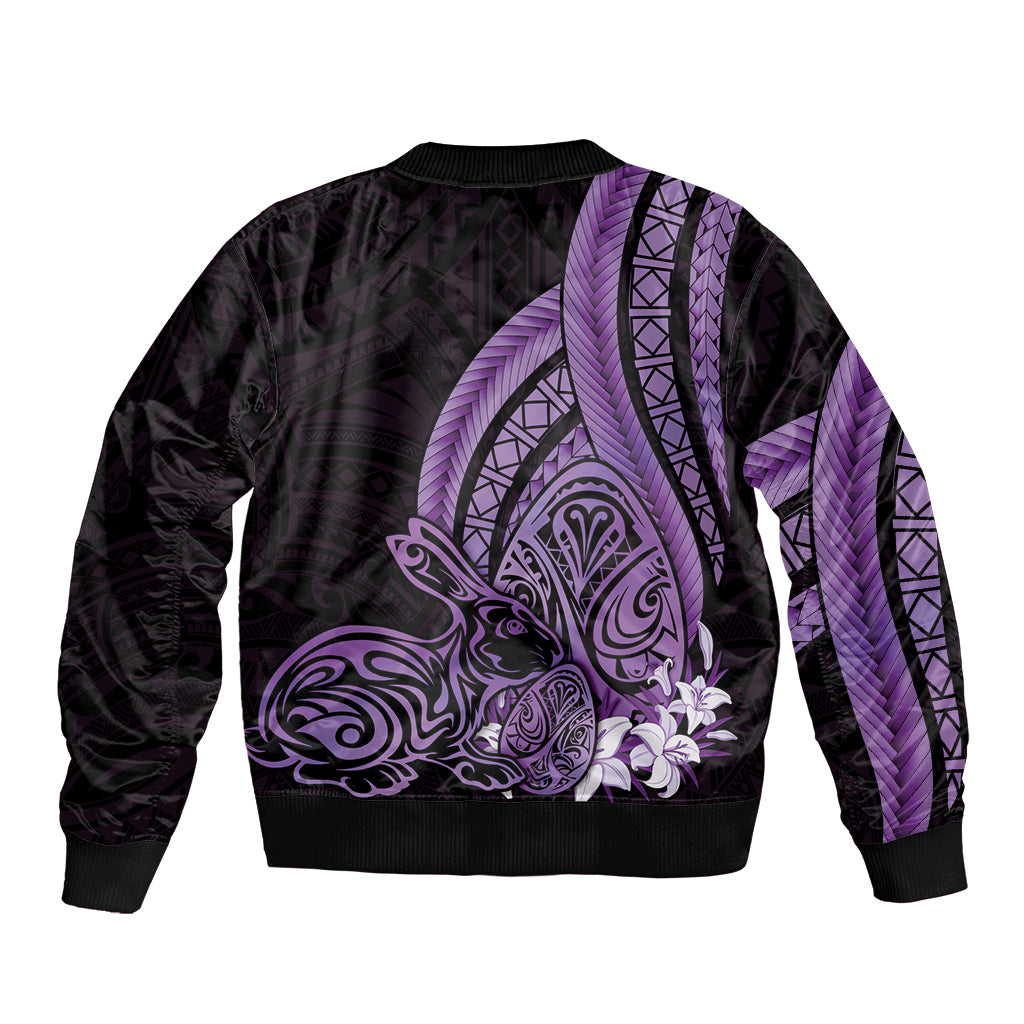 Purple Polynesia Easter Day Bomber Jacket Eggs With Bunny Polynesian Pattern