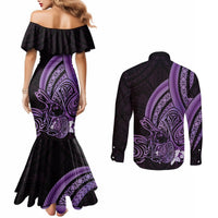 Purple Polynesia Easter Day Couples Matching Mermaid Dress and Long Sleeve Button Shirt Eggs With Bunny Polynesian Pattern LT14 - Polynesian Pride