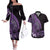 Purple Polynesia Easter Day Couples Matching Off The Shoulder Long Sleeve Dress and Hawaiian Shirt Eggs With Bunny Polynesian Pattern