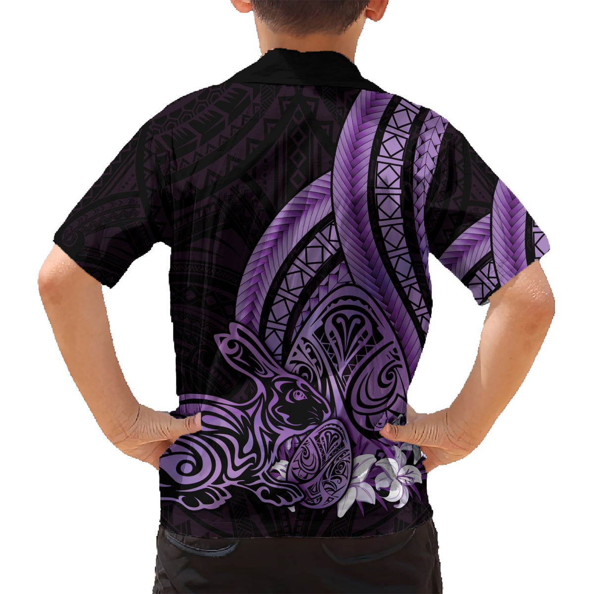 Purple Polynesia Easter Day Family Matching Short Sleeve Bodycon Dress and Hawaiian Shirt Eggs With Bunny Polynesian Pattern