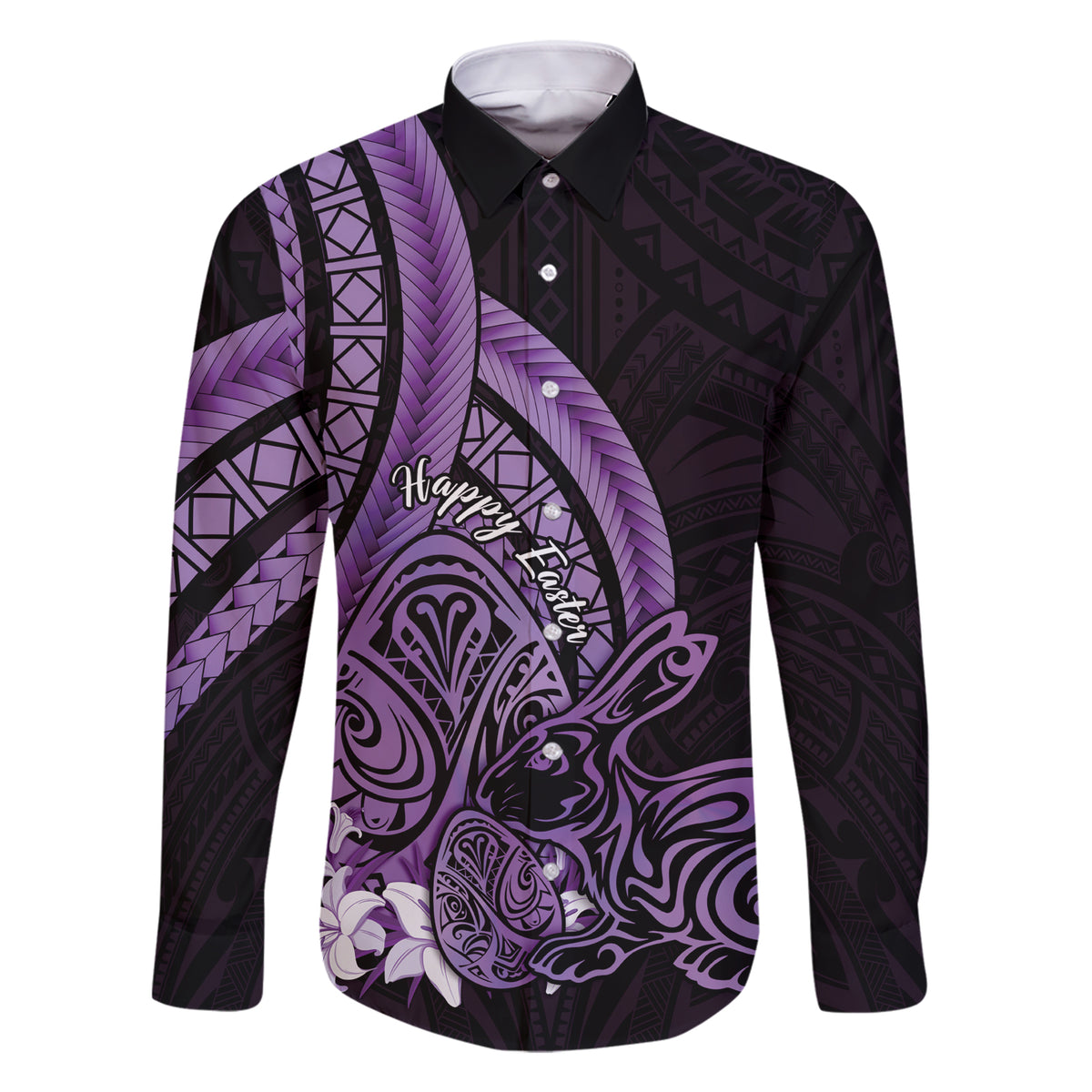 Purple Polynesia Easter Day Family Matching Short Sleeve Bodycon Dress and Hawaiian Shirt Eggs With Bunny Polynesian Pattern