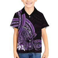 Purple Polynesia Easter Day Family Matching Short Sleeve Bodycon Dress and Hawaiian Shirt Eggs With Bunny Polynesian Pattern