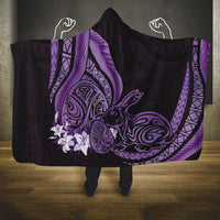 Purple Polynesia Easter Day Hooded Blanket Eggs With Bunny Polynesian Pattern