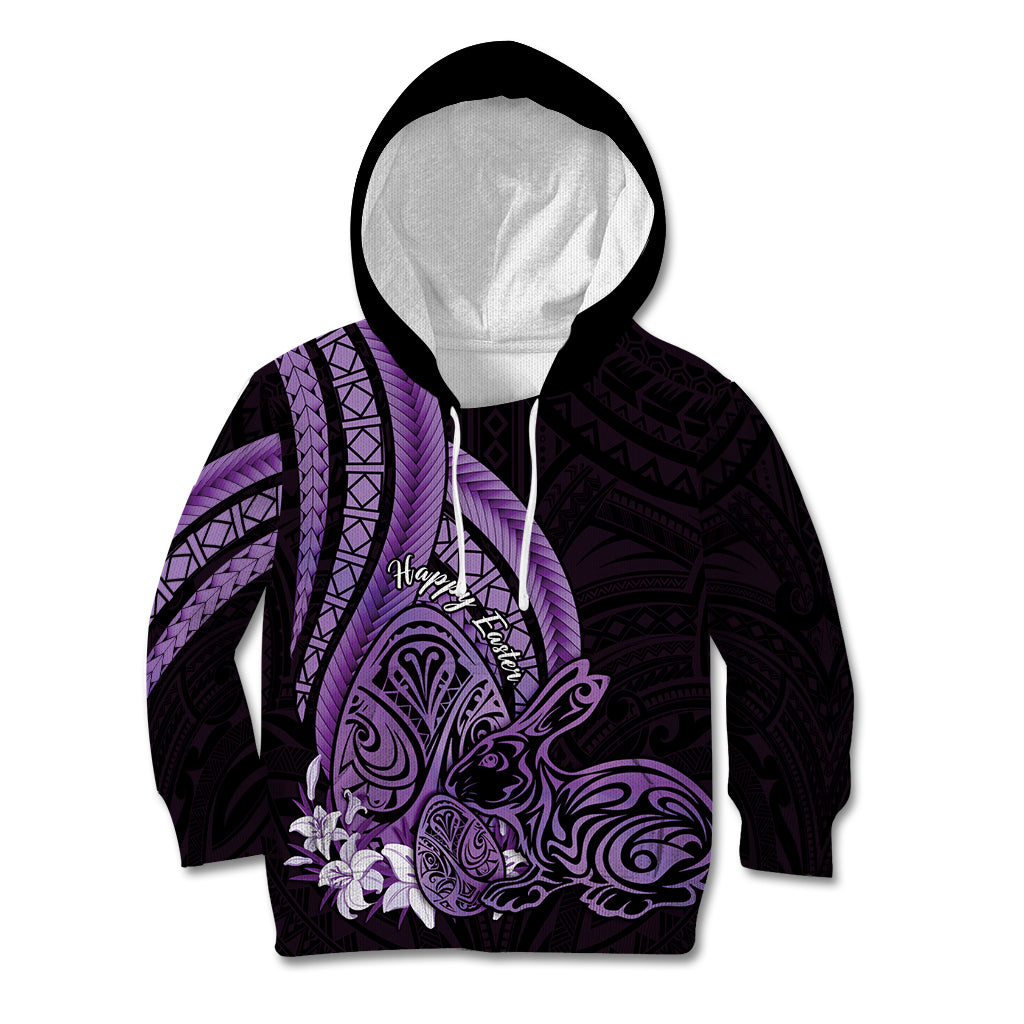 Purple Polynesia Easter Day Kid Hoodie Eggs With Bunny Polynesian Pattern
