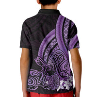 Purple Polynesia Easter Day Kid Polo Shirt Eggs With Bunny Polynesian Pattern