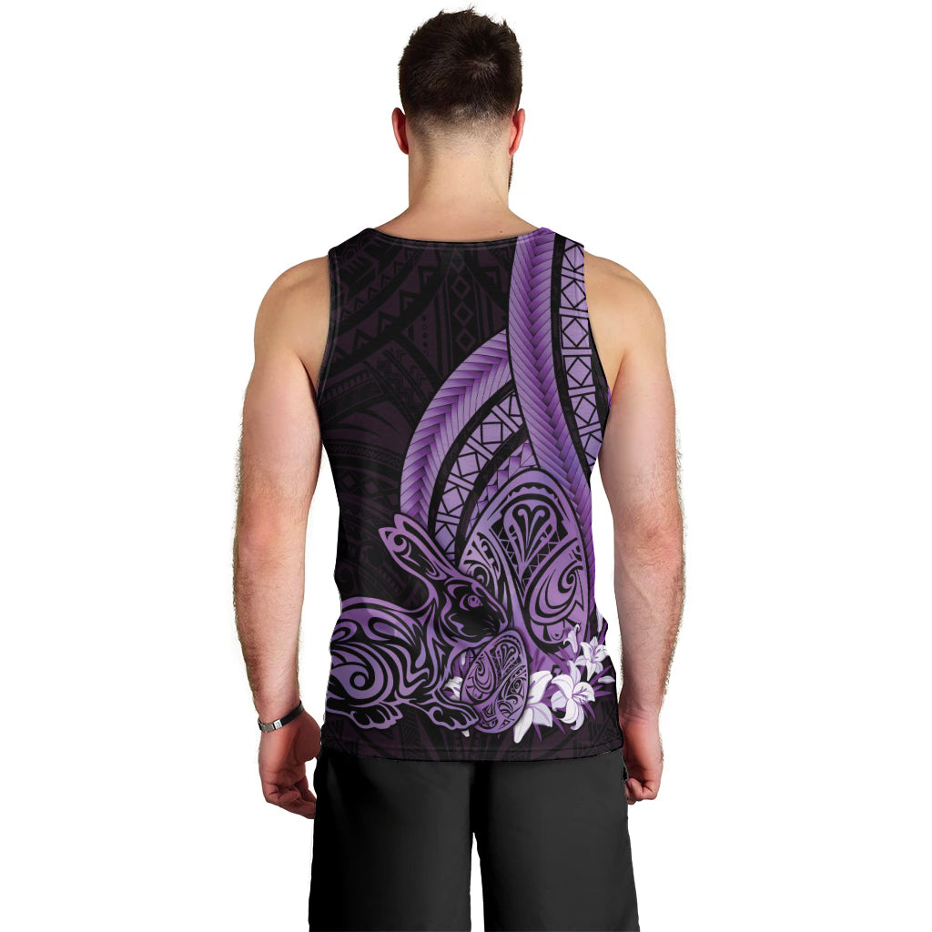 Purple Polynesia Easter Day Men Tank Top Eggs With Bunny Polynesian Pattern