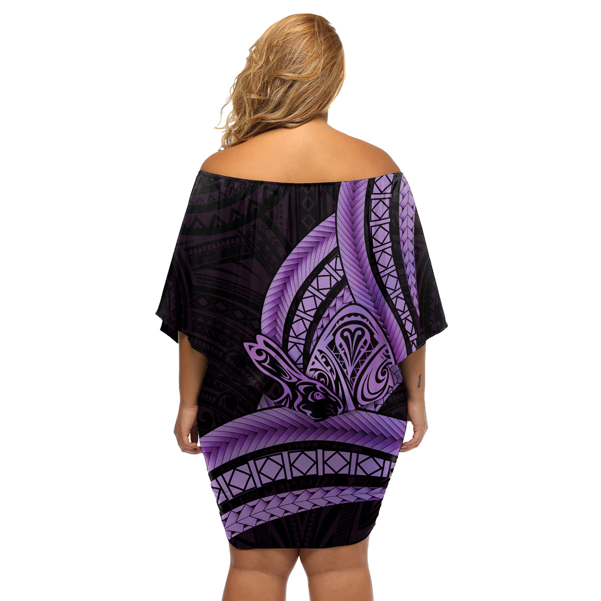Purple Polynesia Easter Day Off Shoulder Short Dress Eggs With Bunny Polynesian Pattern