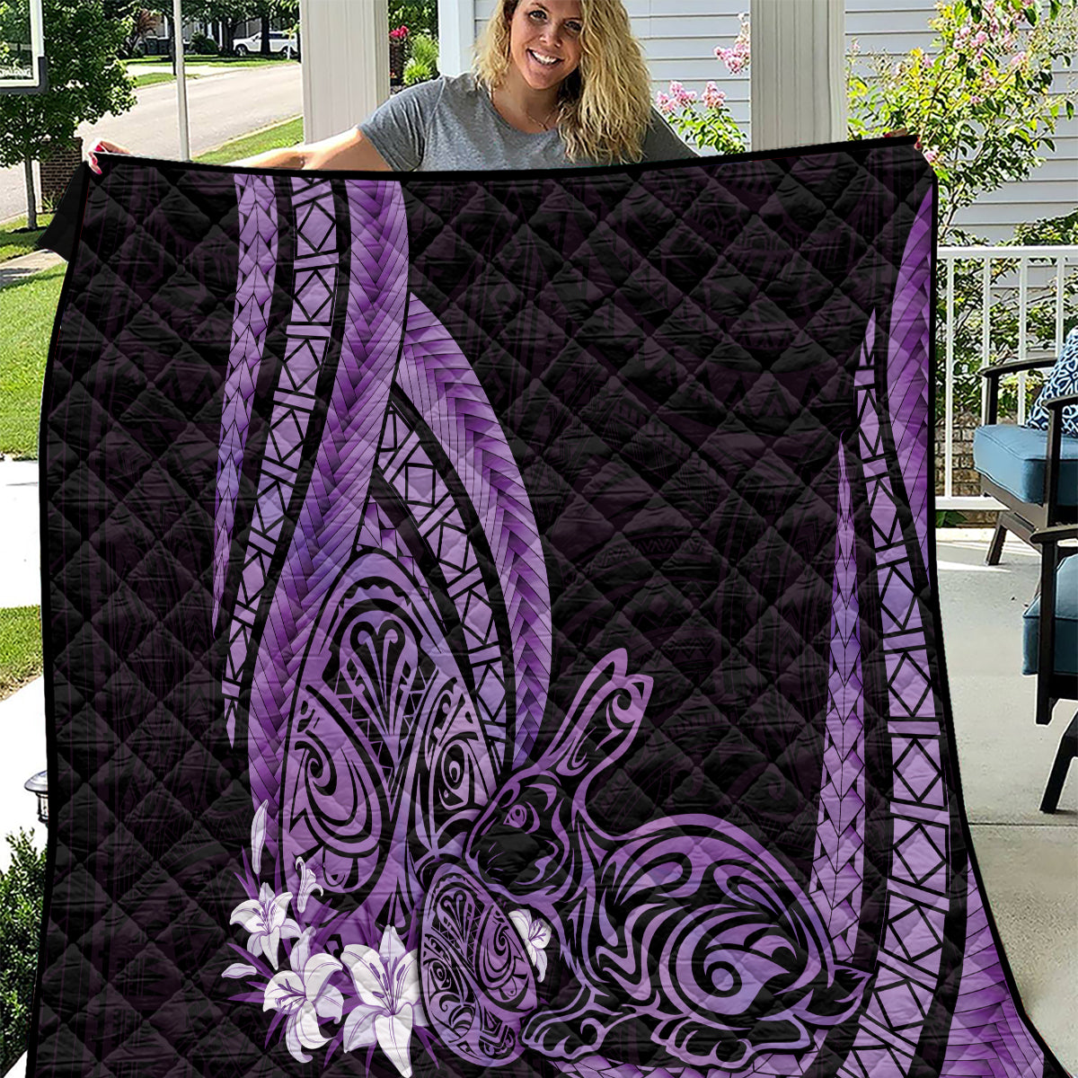 Purple Polynesia Easter Day Quilt Eggs With Bunny Polynesian Pattern LT14 Purple - Polynesian Pride