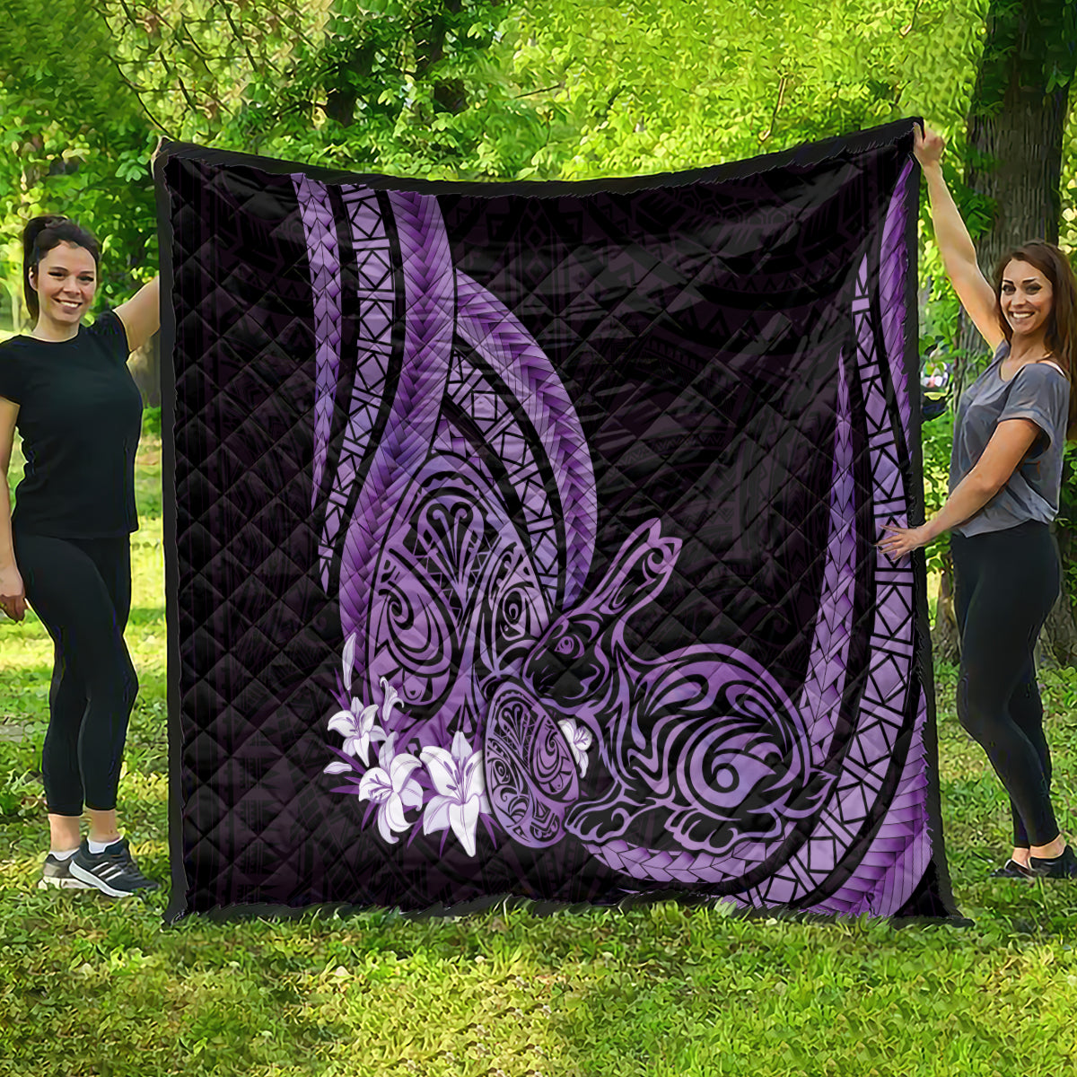 Purple Polynesia Easter Day Quilt Eggs With Bunny Polynesian Pattern LT14 - Polynesian Pride