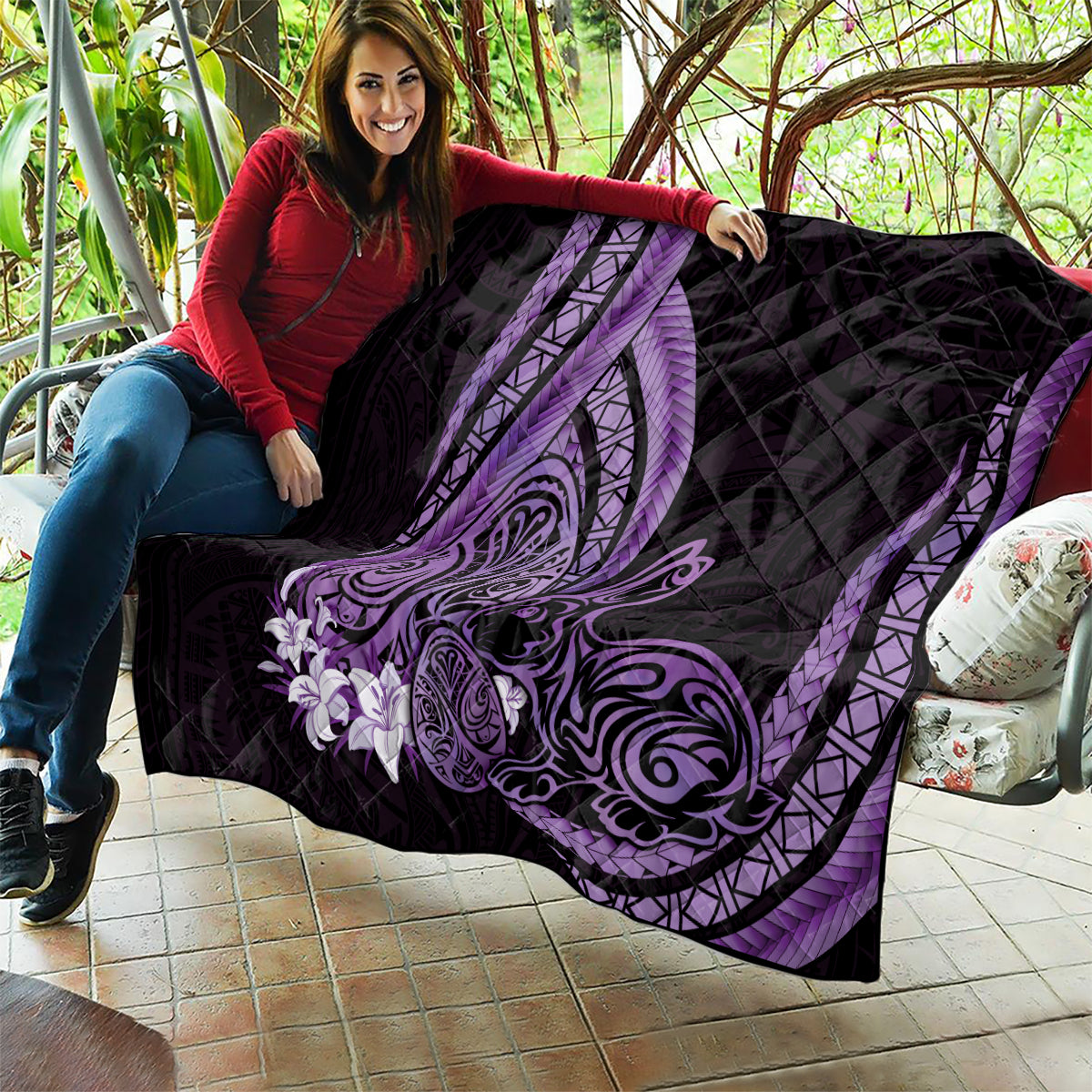 Purple Polynesia Easter Day Quilt Eggs With Bunny Polynesian Pattern LT14 - Polynesian Pride