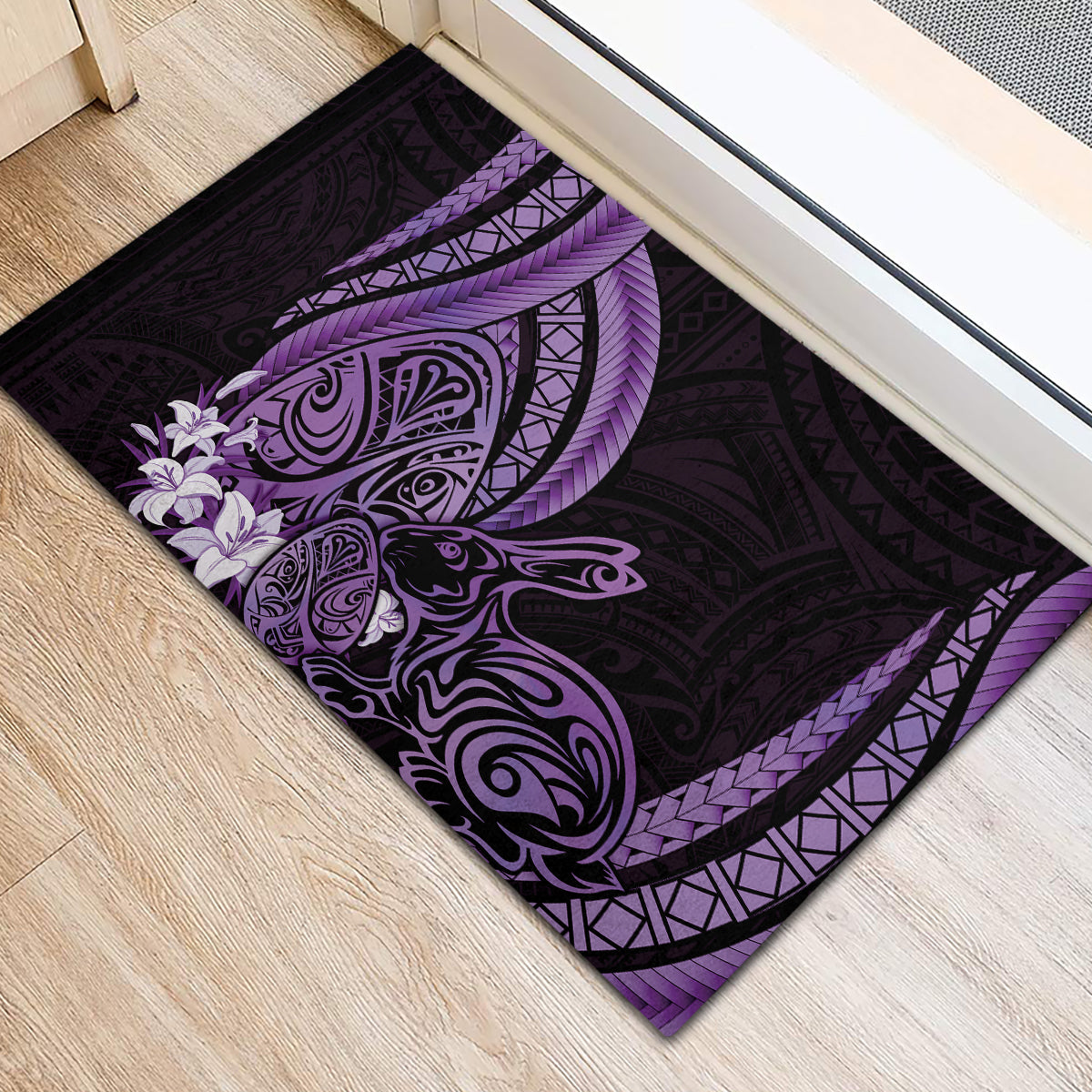 Purple Polynesia Easter Day Rubber Doormat Eggs With Bunny Polynesian Pattern LT14 - Polynesian Pride