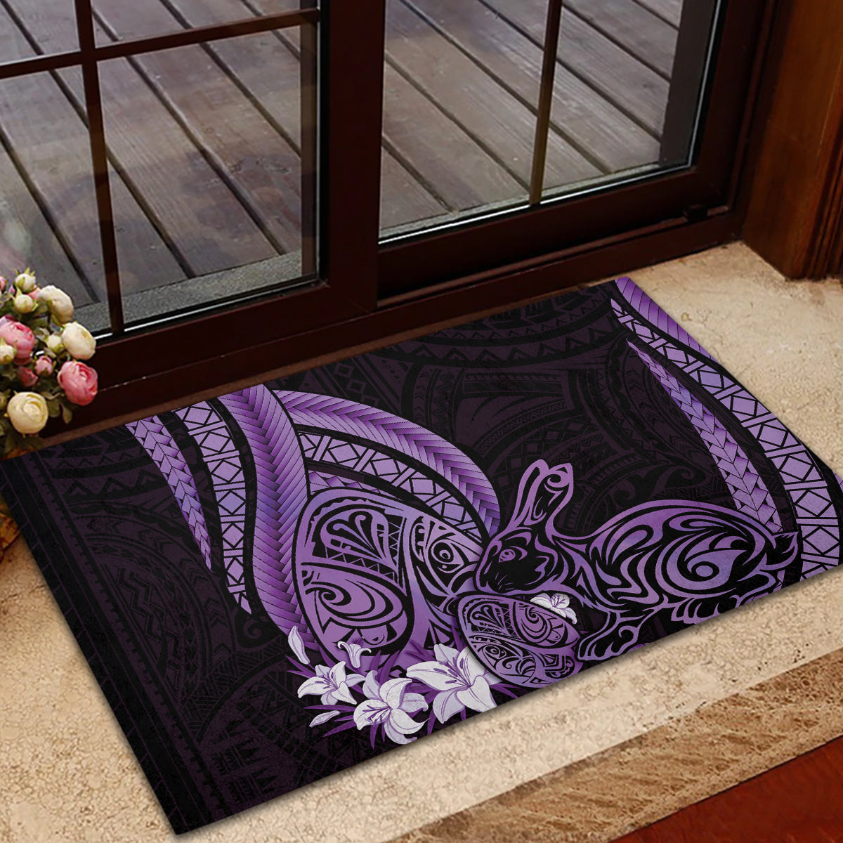 Purple Polynesia Easter Day Rubber Doormat Eggs With Bunny Polynesian Pattern LT14 - Polynesian Pride