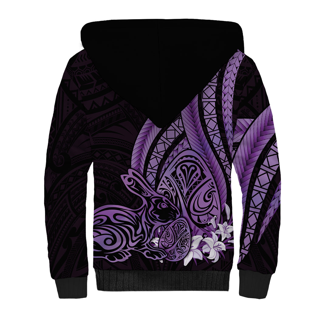 Purple Polynesia Easter Day Sherpa Hoodie Eggs With Bunny Polynesian Pattern