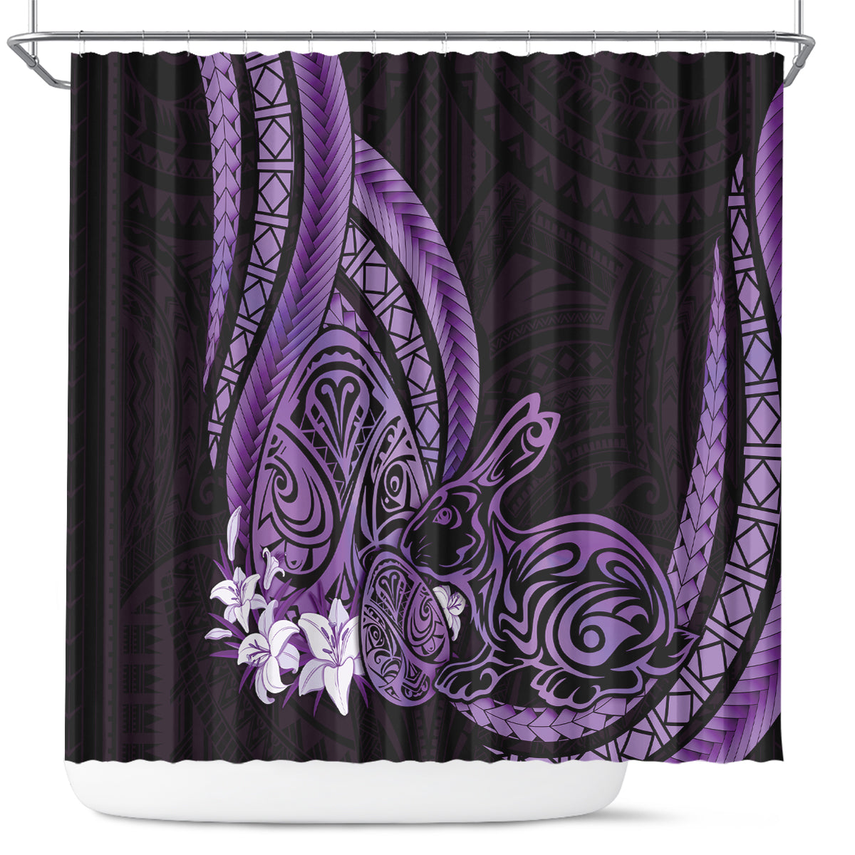 Purple Polynesia Easter Day Shower Curtain Eggs With Bunny Polynesian Pattern LT14 Purple - Polynesian Pride