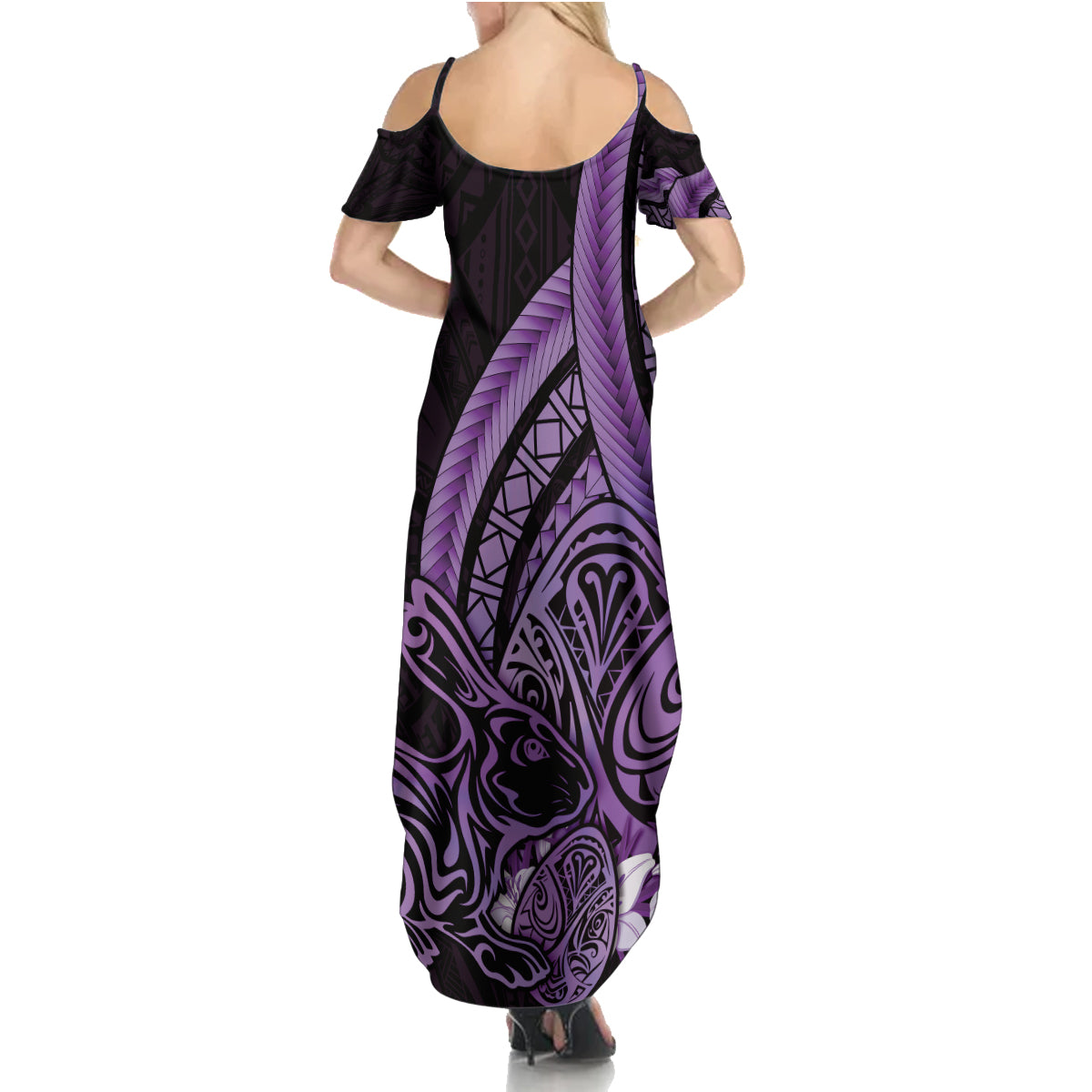 Purple Polynesia Easter Day Summer Maxi Dress Eggs With Bunny Polynesian Pattern