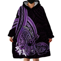 Purple Polynesia Easter Day Wearable Blanket Hoodie Eggs With Bunny Polynesian Pattern