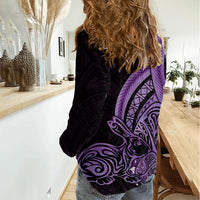 Purple Polynesia Easter Day Women Casual Shirt Eggs With Bunny Polynesian Pattern LT14 - Polynesian Pride