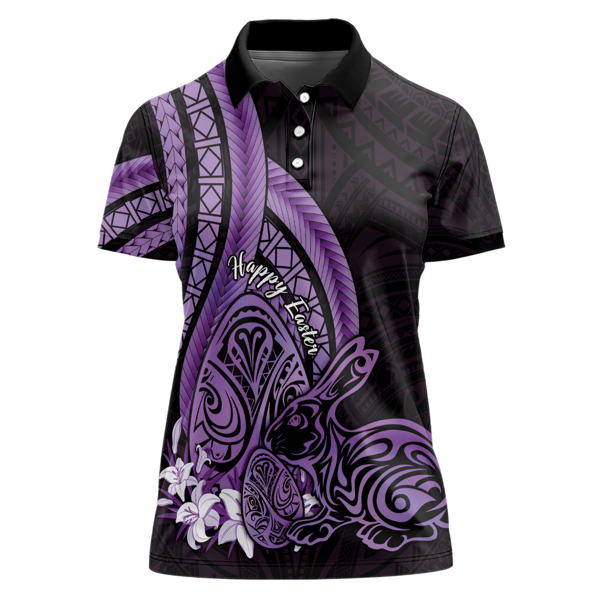 Purple Polynesia Easter Day Women Polo Shirt Eggs With Bunny Polynesian Pattern