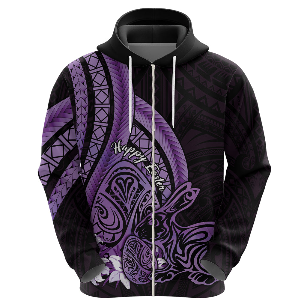 Purple Polynesia Easter Day Zip Hoodie Eggs With Bunny Polynesian Pattern