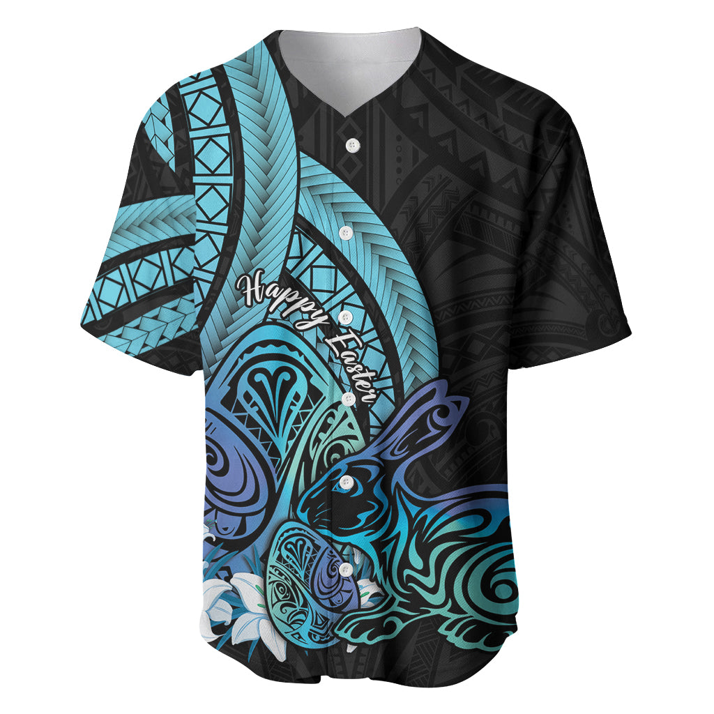 Turquoise Polynesia Easter Day Baseball Jersey Eggs With Bunny Polynesian Pattern LT14 Turquoise - Polynesian Pride