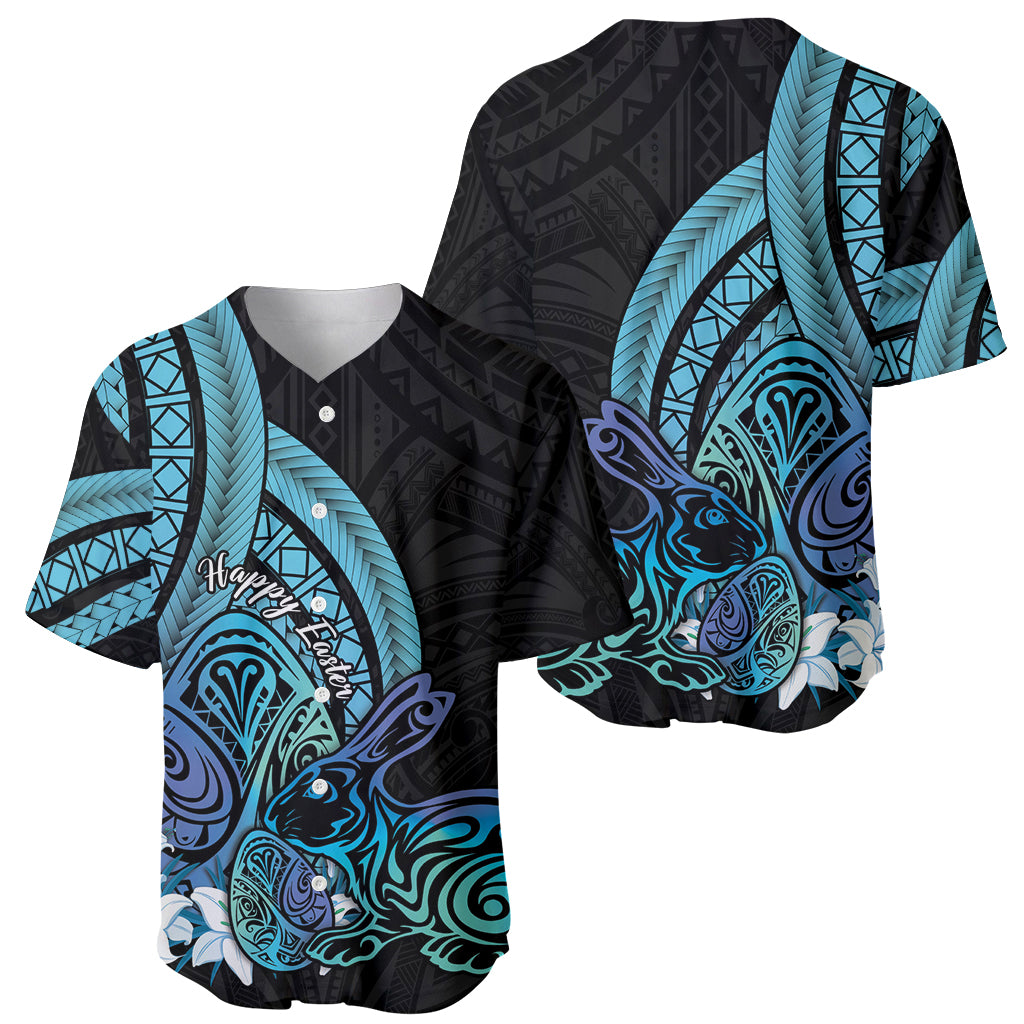Turquoise Polynesia Easter Day Baseball Jersey Eggs With Bunny Polynesian Pattern LT14 - Polynesian Pride
