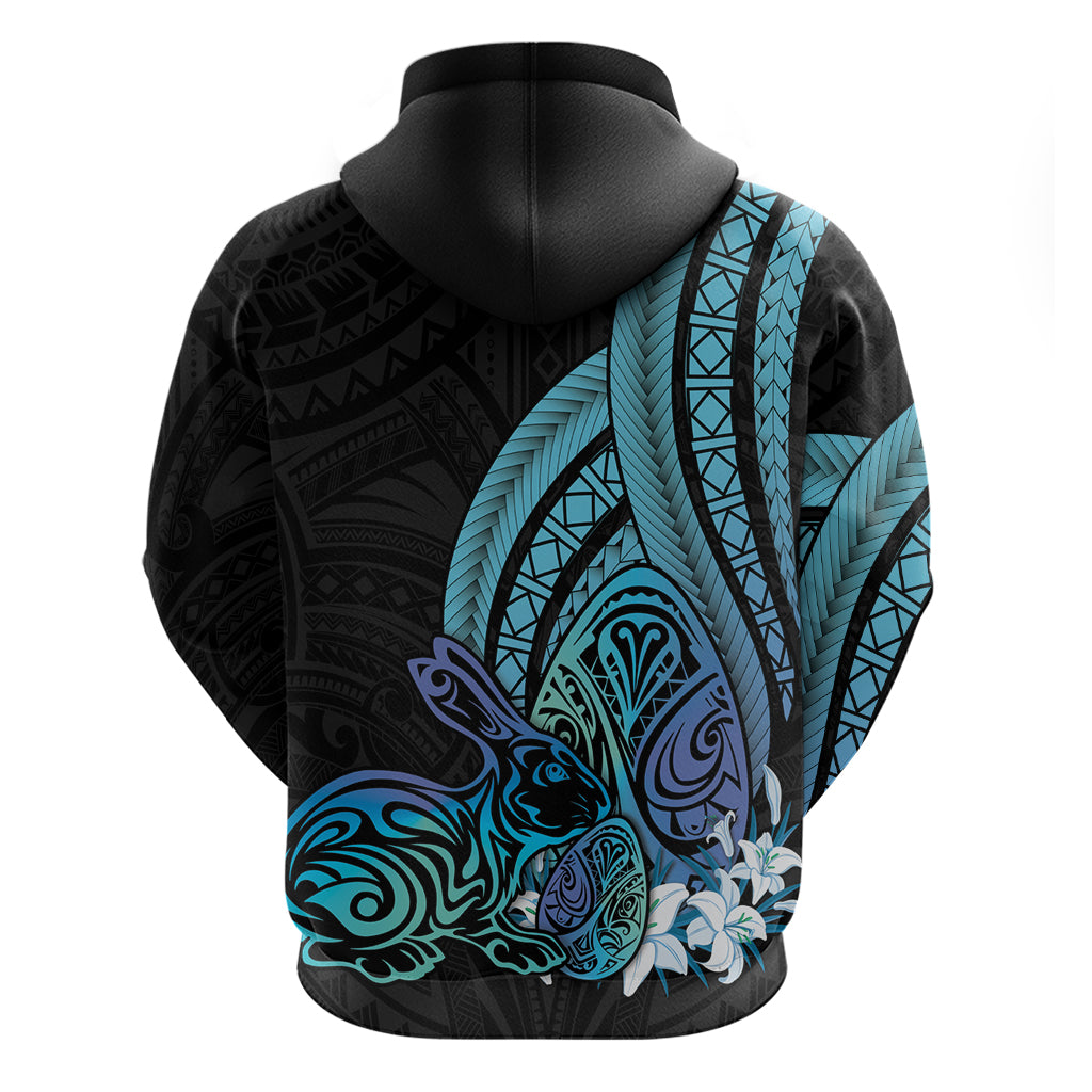 Turquoise Polynesia Easter Day Hoodie Eggs With Bunny Polynesian Pattern