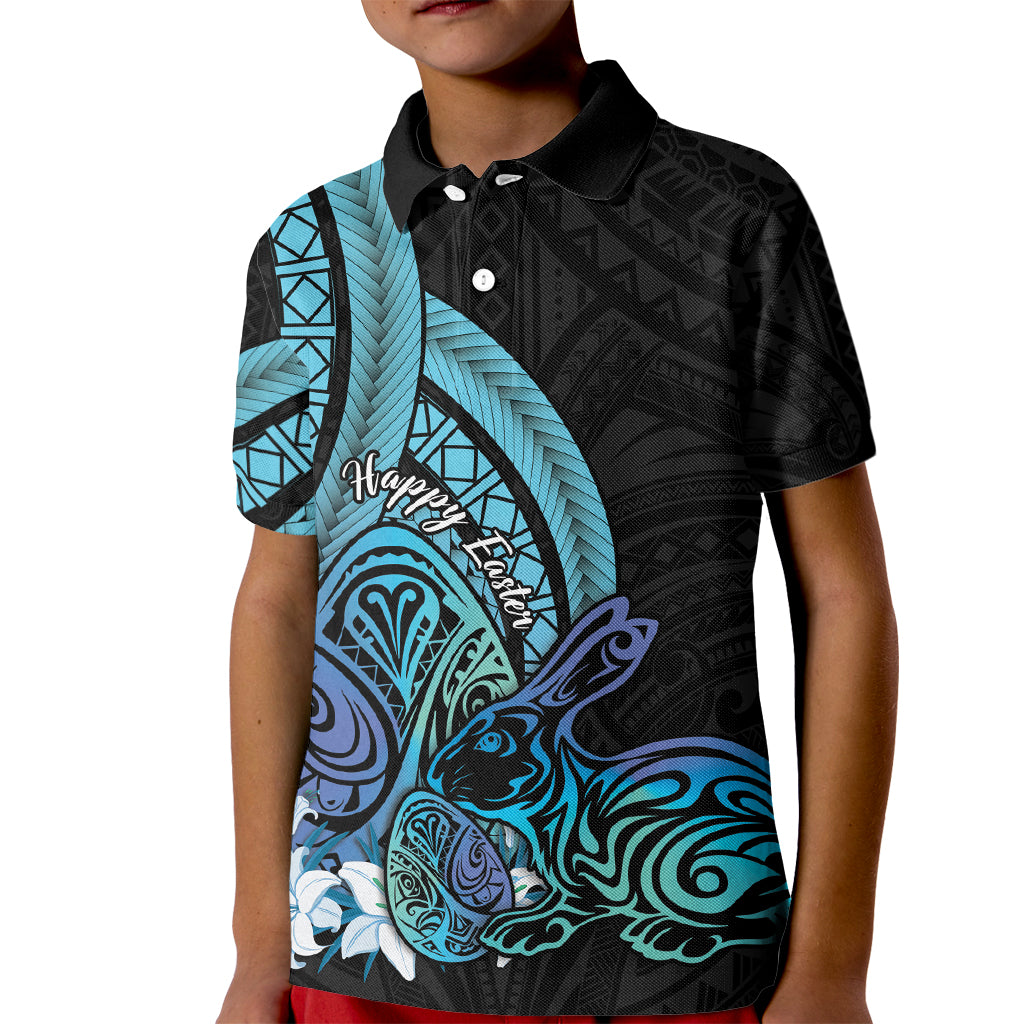 Turquoise Polynesia Easter Day Kid Polo Shirt Eggs With Bunny Polynesian Pattern