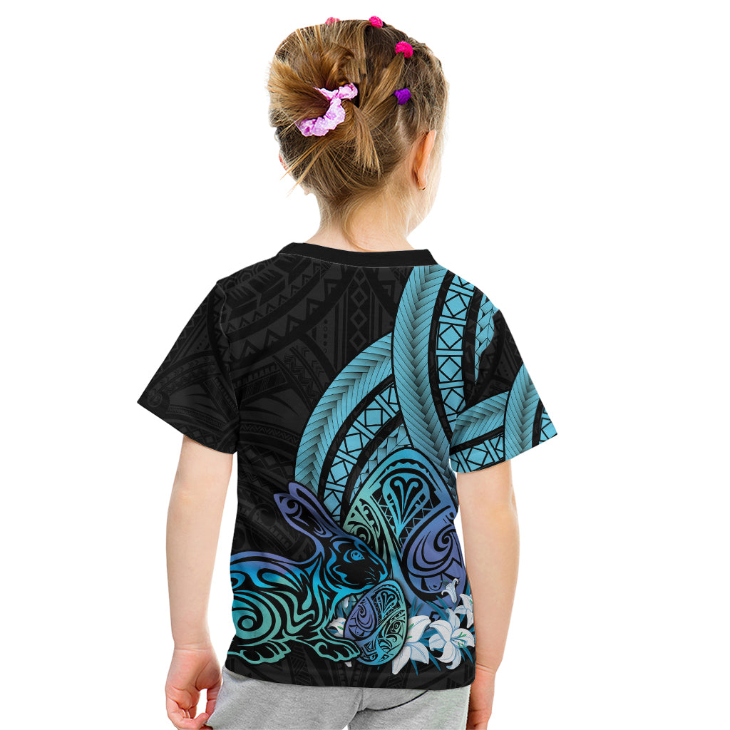 Turquoise Polynesia Easter Day Kid T Shirt Eggs With Bunny Polynesian Pattern