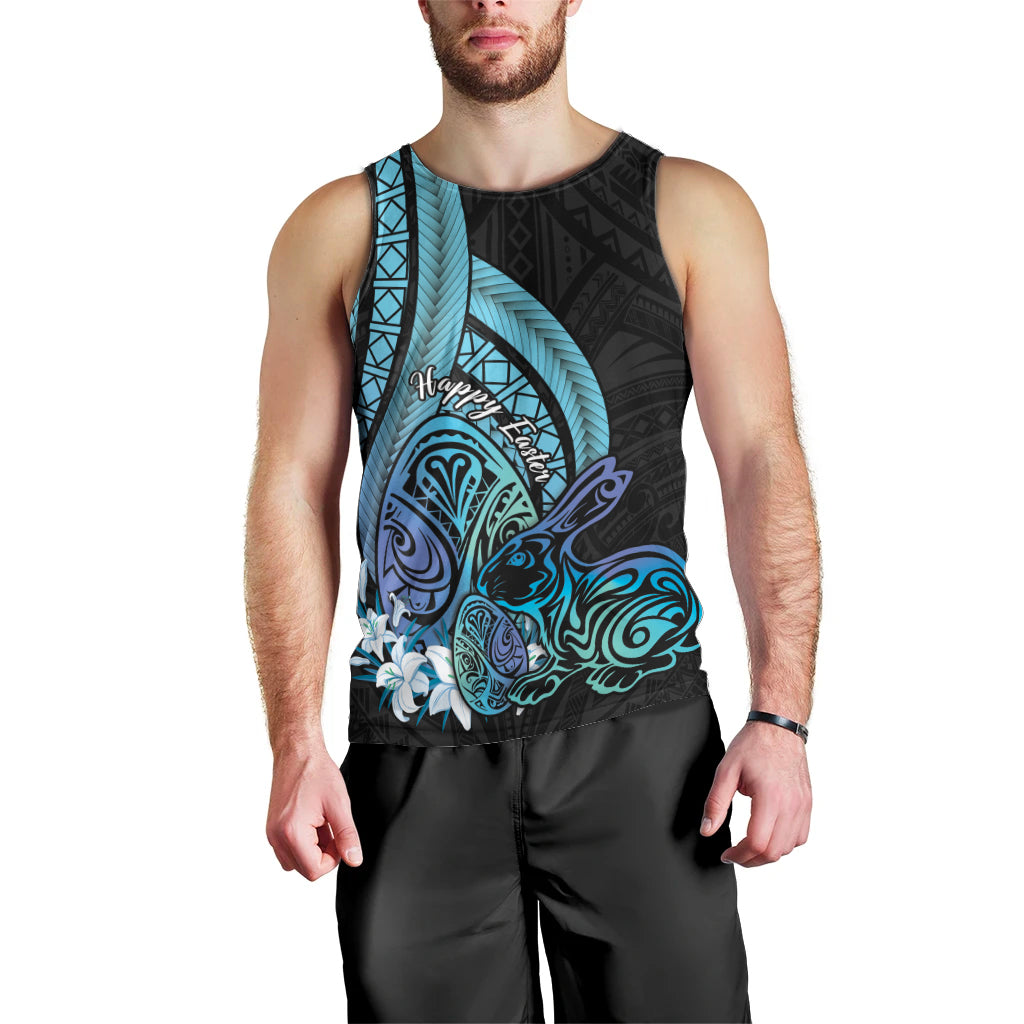 Turquoise Polynesia Easter Day Men Tank Top Eggs With Bunny Polynesian Pattern LT14 - Polynesian Pride