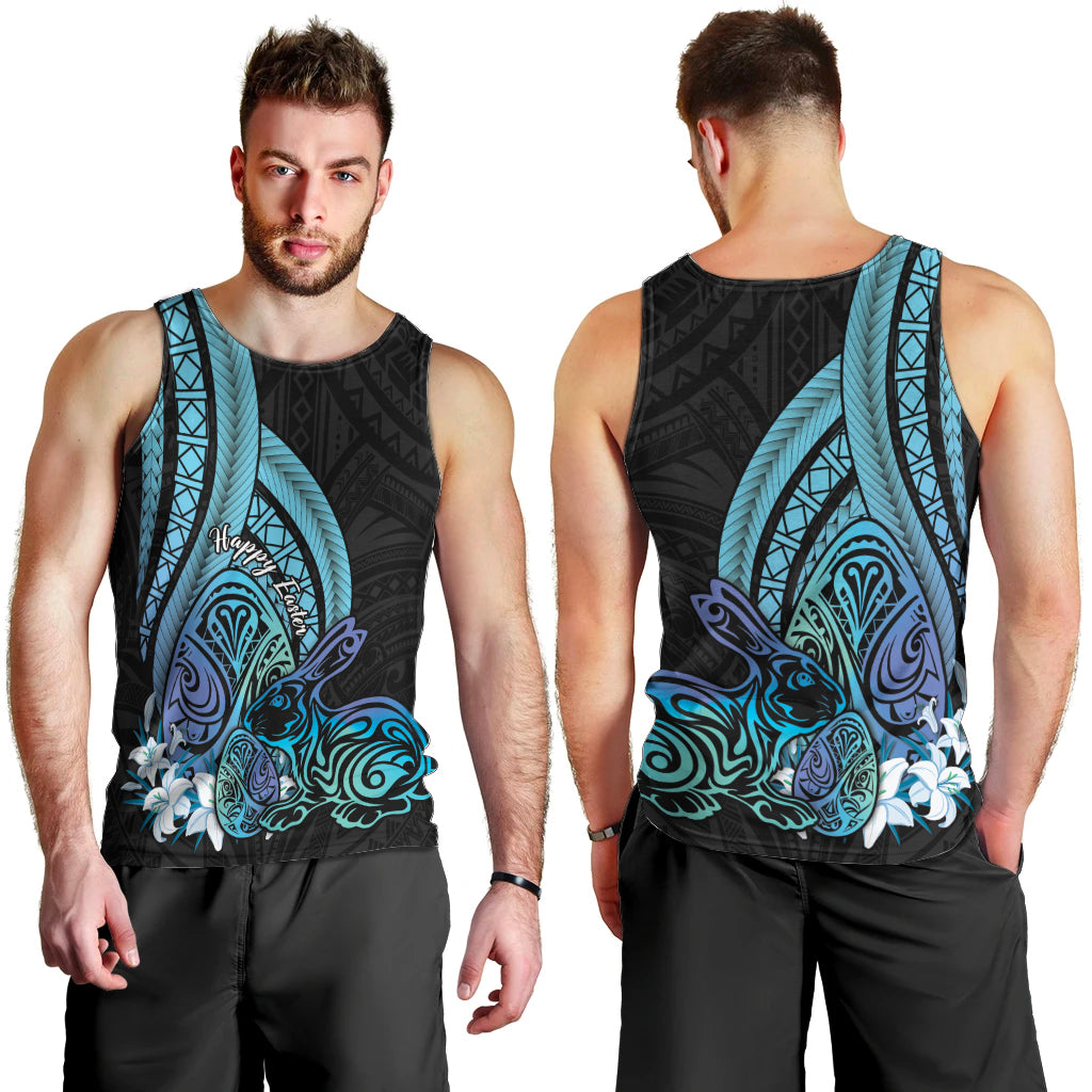 Turquoise Polynesia Easter Day Men Tank Top Eggs With Bunny Polynesian Pattern LT14 - Polynesian Pride