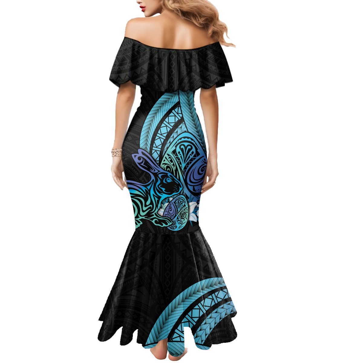 Turquoise Polynesia Easter Day Mermaid Dress Eggs With Bunny Polynesian Pattern LT14 - Polynesian Pride