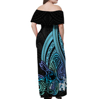 Turquoise Polynesia Easter Day Off Shoulder Maxi Dress Eggs With Bunny Polynesian Pattern LT14 - Polynesian Pride