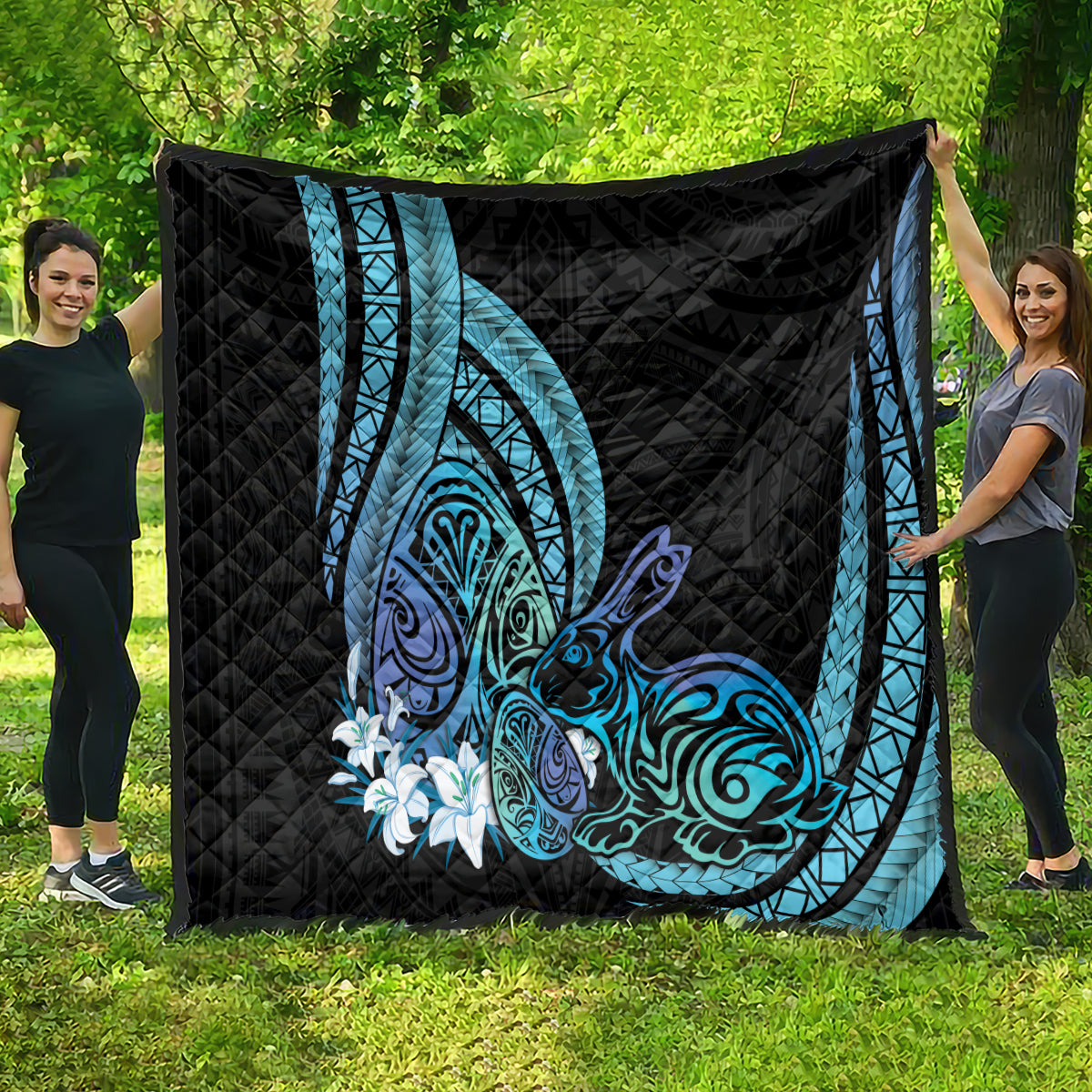 Turquoise Polynesia Easter Day Quilt Eggs With Bunny Polynesian Pattern LT14 - Polynesian Pride