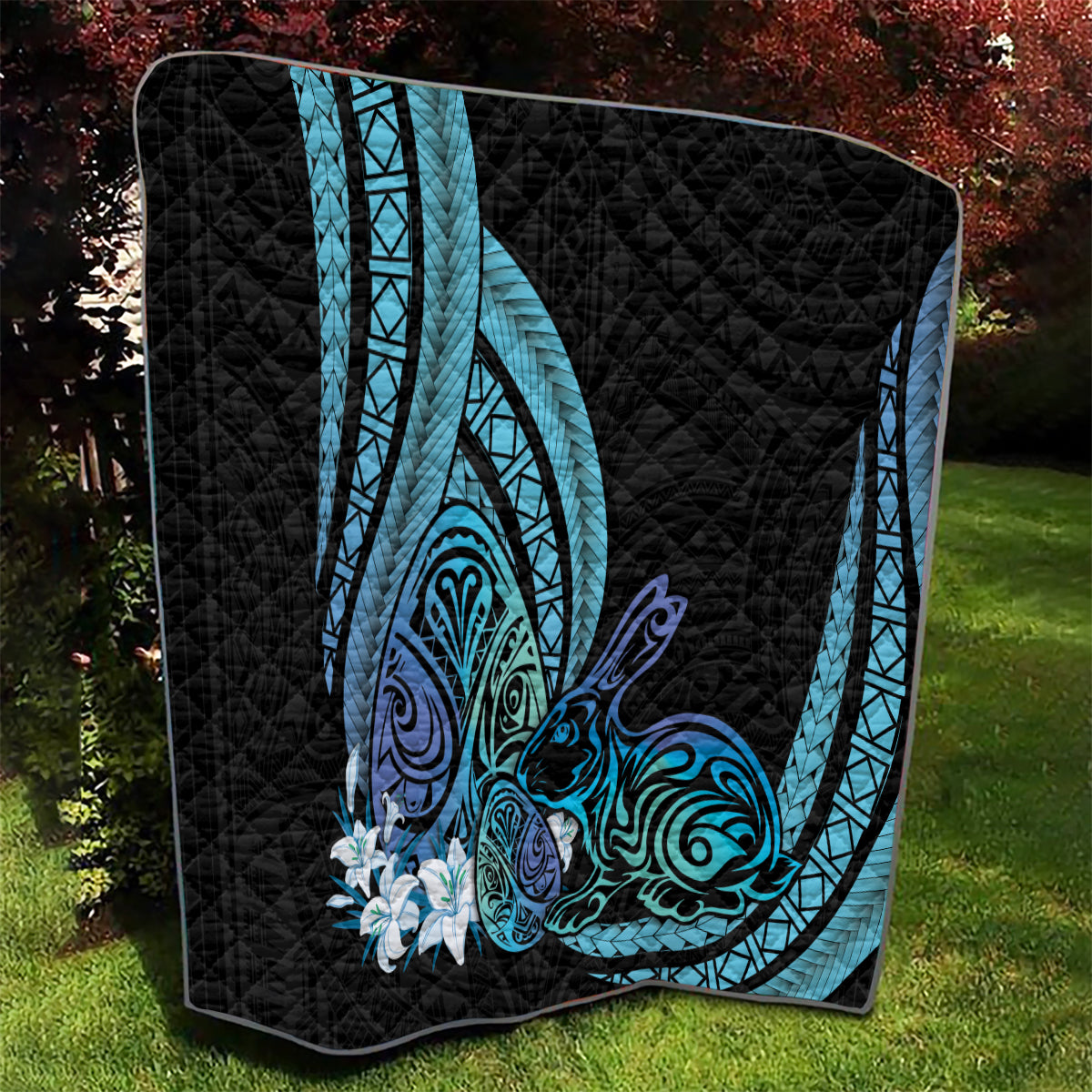 Turquoise Polynesia Easter Day Quilt Eggs With Bunny Polynesian Pattern LT14 - Polynesian Pride