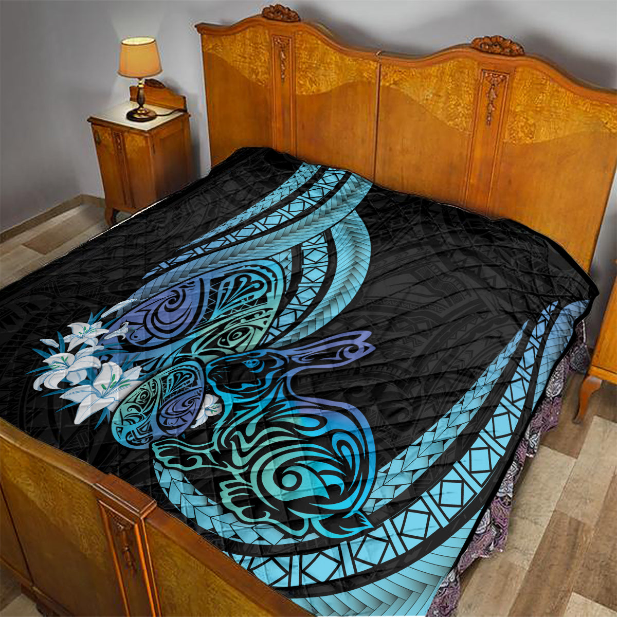 Turquoise Polynesia Easter Day Quilt Eggs With Bunny Polynesian Pattern LT14 - Polynesian Pride