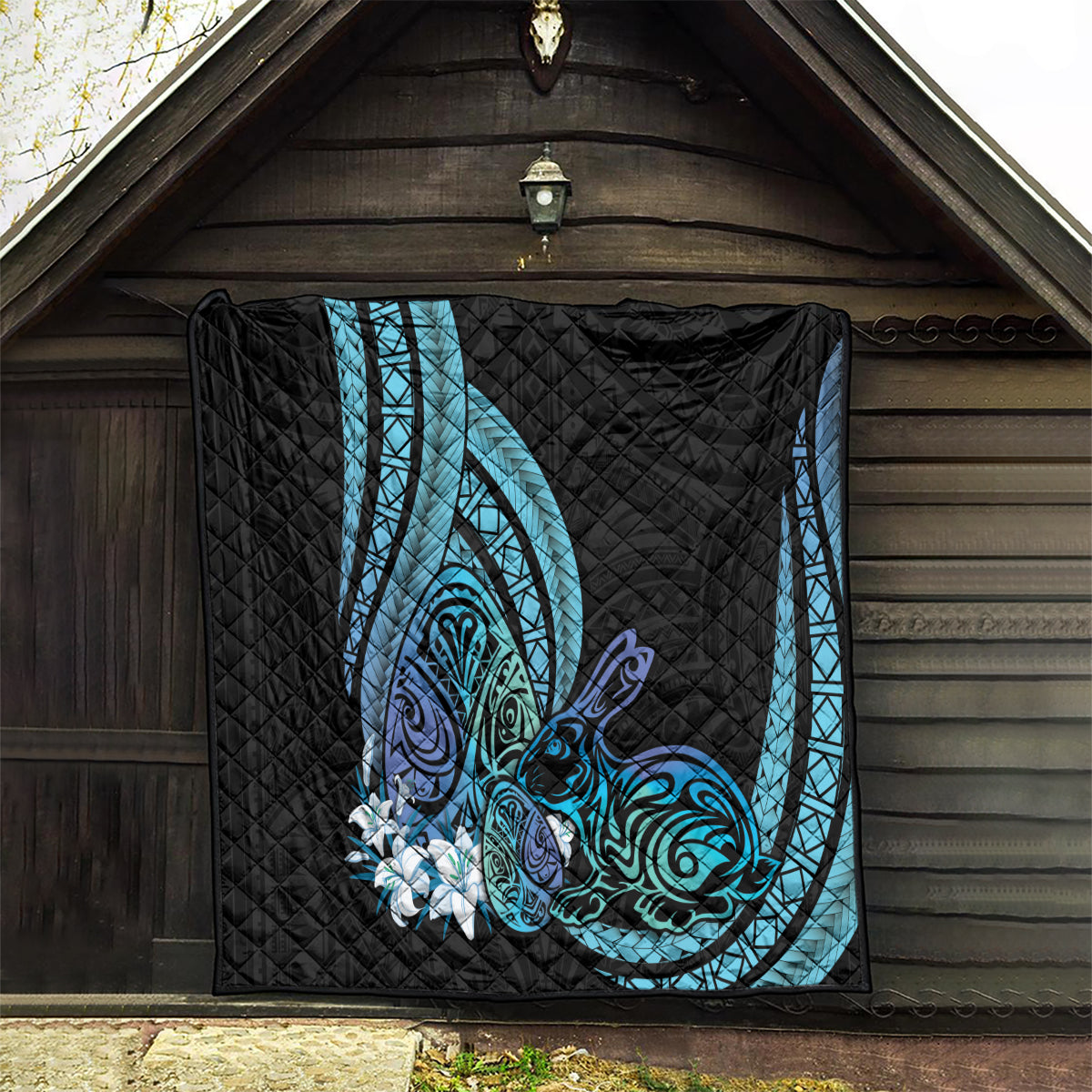 Turquoise Polynesia Easter Day Quilt Eggs With Bunny Polynesian Pattern LT14 - Polynesian Pride