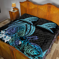 Turquoise Polynesia Easter Day Quilt Bed Set Eggs With Bunny Polynesian Pattern