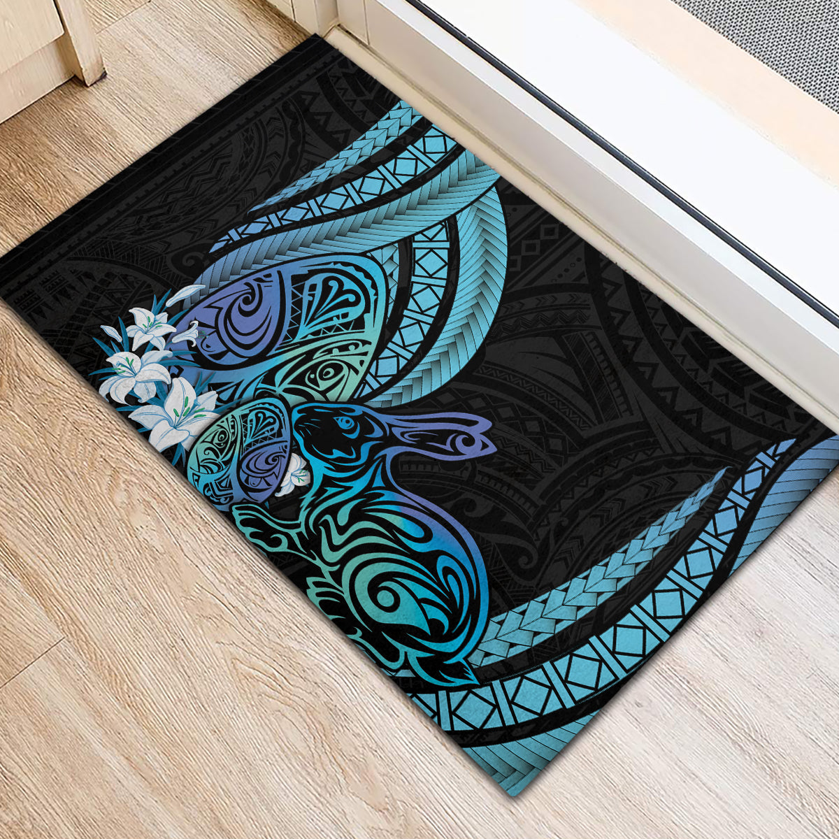Turquoise Polynesia Easter Day Rubber Doormat Eggs With Bunny Polynesian Pattern LT14 - Polynesian Pride