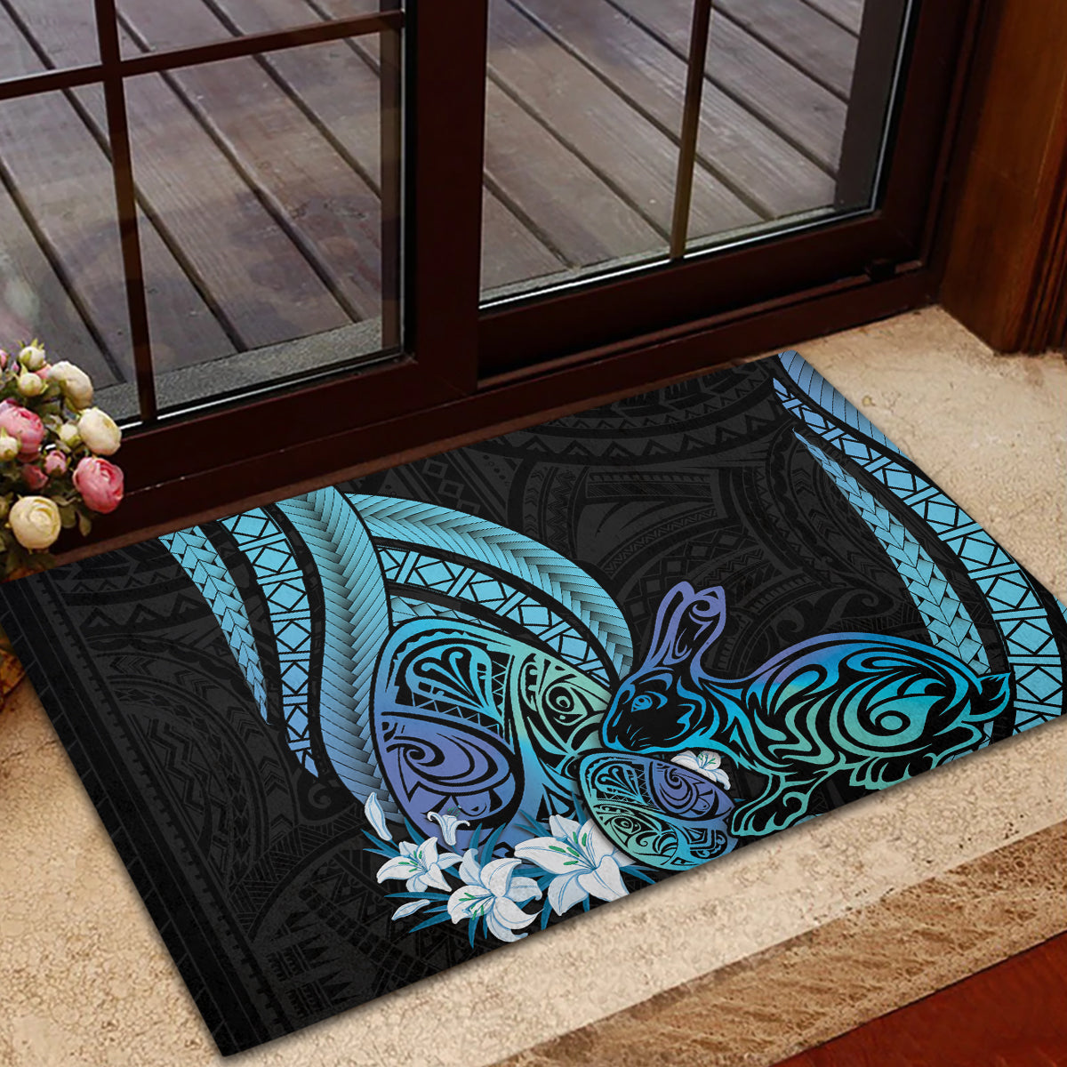 Turquoise Polynesia Easter Day Rubber Doormat Eggs With Bunny Polynesian Pattern LT14 - Polynesian Pride