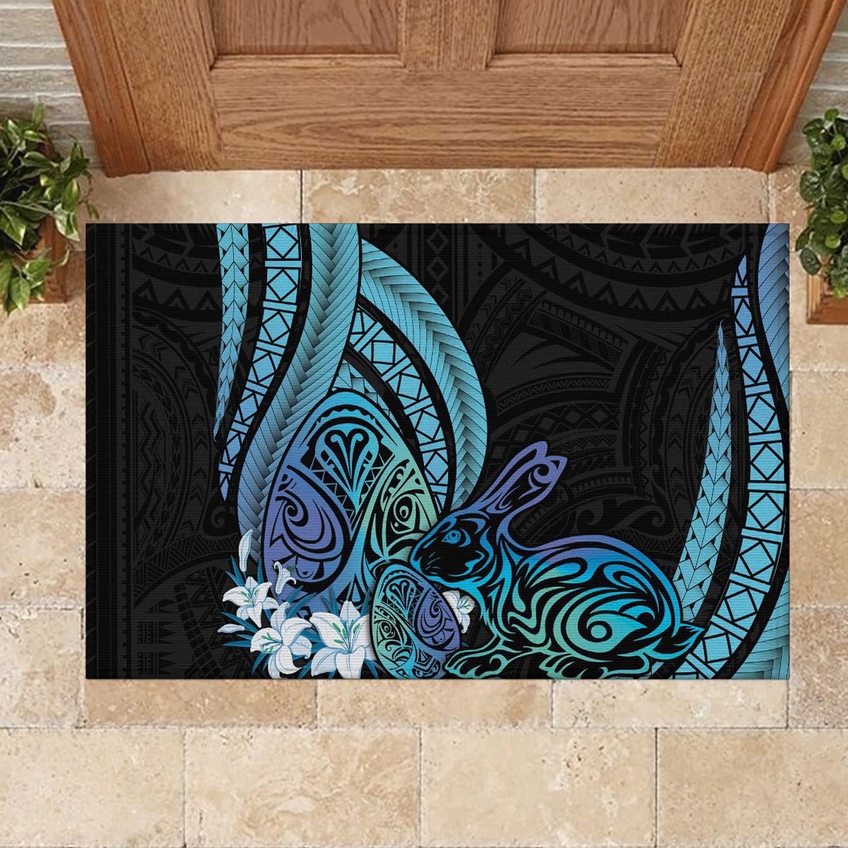 Turquoise Polynesia Easter Day Rubber Doormat Eggs With Bunny Polynesian Pattern LT14 - Polynesian Pride