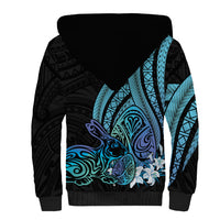 Turquoise Polynesia Easter Day Sherpa Hoodie Eggs With Bunny Polynesian Pattern